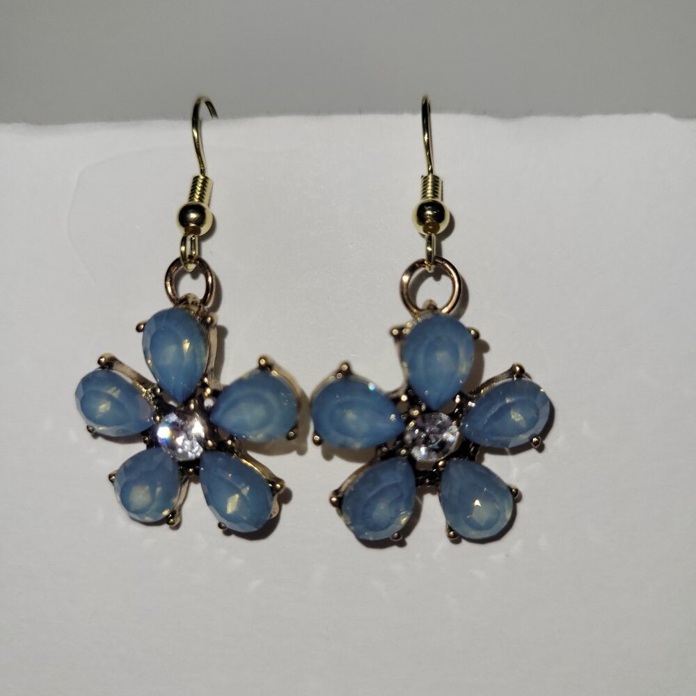 Blue Rhinestone Earrings with Rhinestone Center - Picture 3 of 4